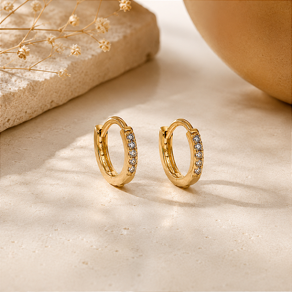 Brinco argolinha segundo furo zircônia ouro semijoia 17K13012