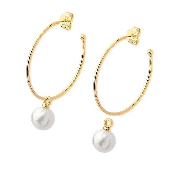 Brinco argola pérola shell ouro semijoia