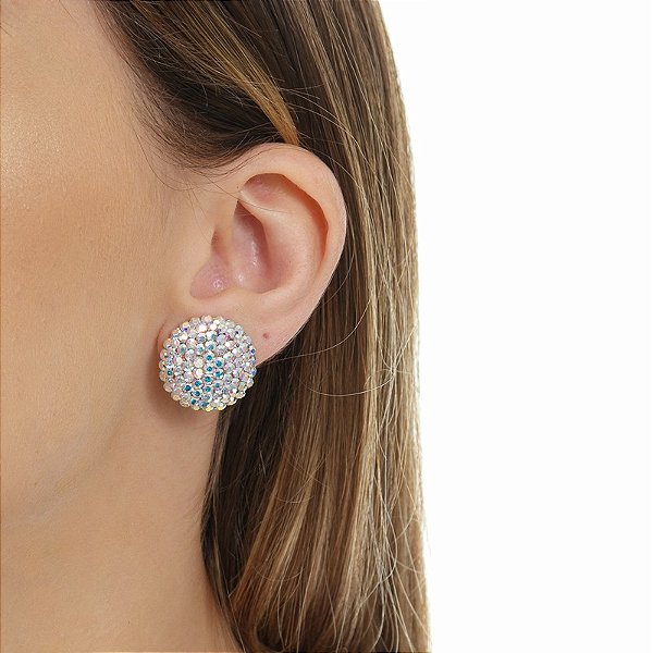 Brinco botão g Leticia Sarabia cristal boreal crystal ab 3901