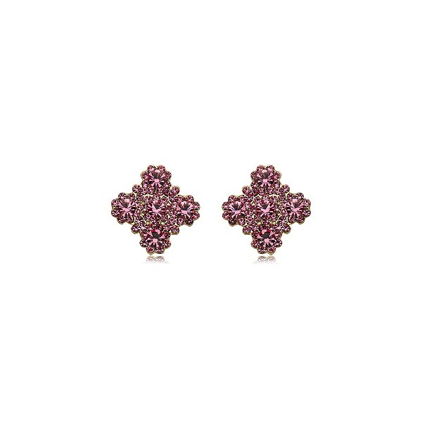 Brinco Leticia Sarabia quadrado curvas cristal rosa rose 6295