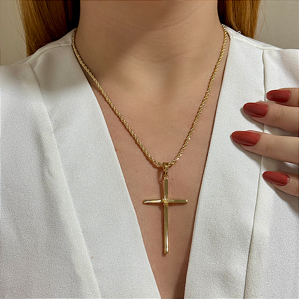 Colar crucifixo ouro semijoia