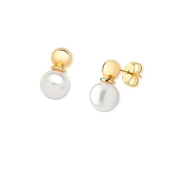 Brinco pérola shell ouro semijoia