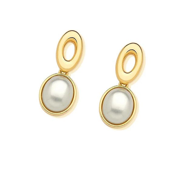 Brinco pérola shell oval ouro semijoia