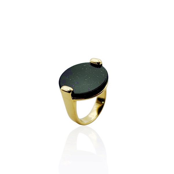 Anel redondo pedra natural estrela ouro semijoia