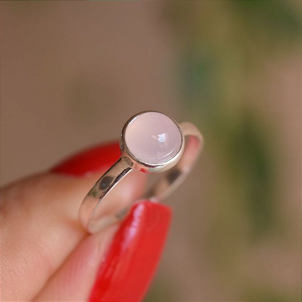 Anel redondo pedra natural quartzo rosa prata 925