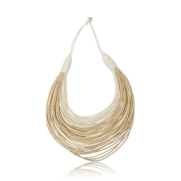 Colar Design Natural fios de algodão bicolor bege CO 1314N