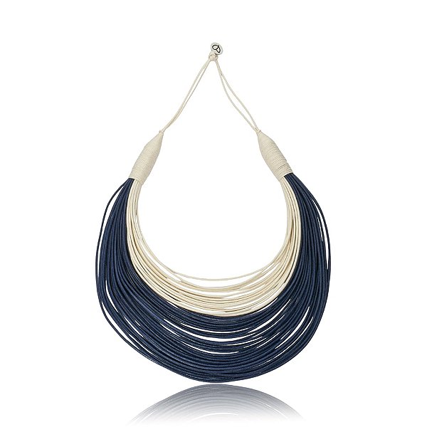 Colar Design Natural fios de algodão bicolor nude e azul marinho CO 1314N