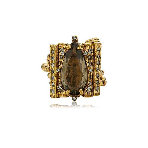 Anel ajustável Claudia Arbex cristal ouro vintage semijoia