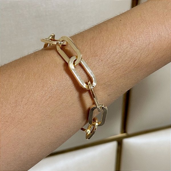 Pulseira elos corrente ouro semijoia