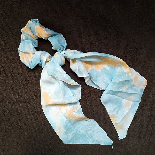 Elástico para cabelo scrunchie tie dye azul com laranja 560297