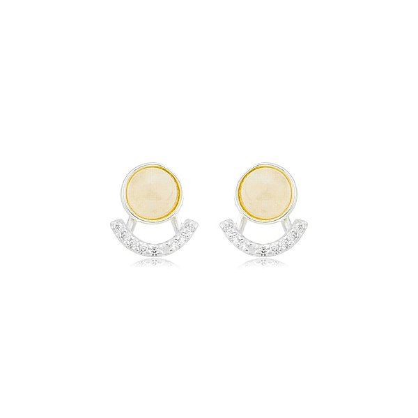 Brinco ear jacket pedra natural quartzo rosa e zircônia prata 925
