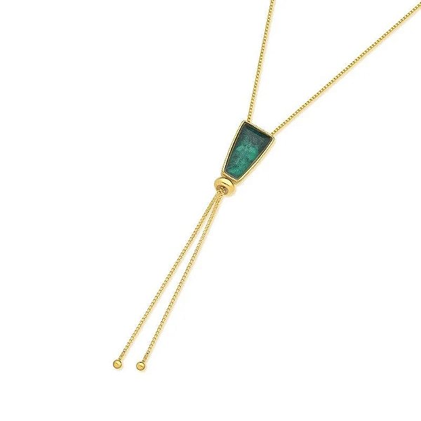 Colar gravatinha pedra natural esmeralda ouro semijoia
