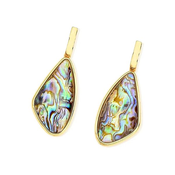 Brinco geométrico pedra natural abalone ouro semijoia