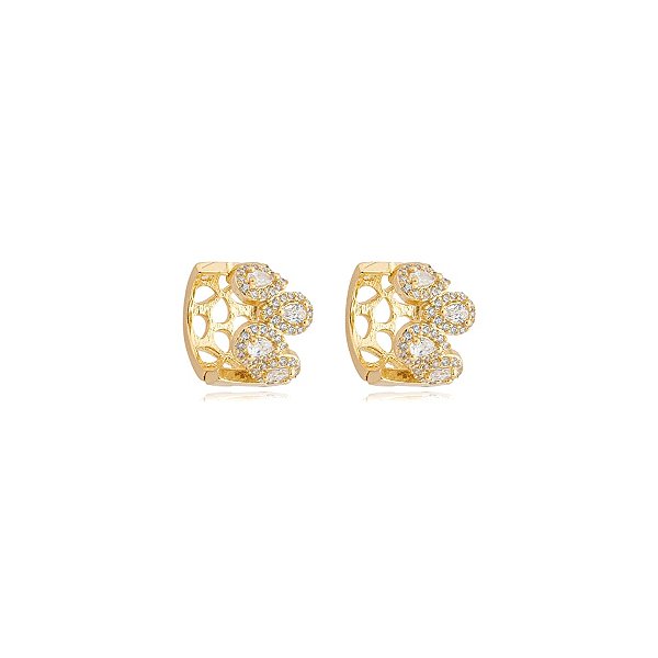 Brinco argolinha zircônia gota ouro semijoia 19K07022