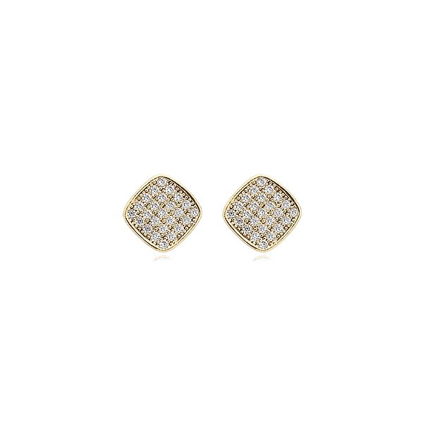 Brinco quadrado zircônia ouro semijoia 19k05002