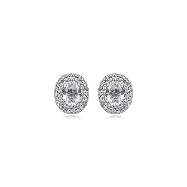 Brinco oval zircônia ródio semijoia 15k08024