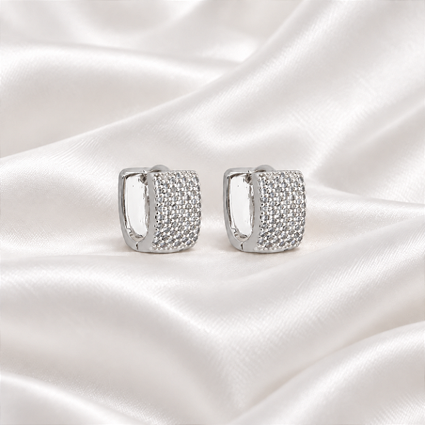 Brinco Argolinha Ródio Cravejada com Micro Zircônias 18k06007
