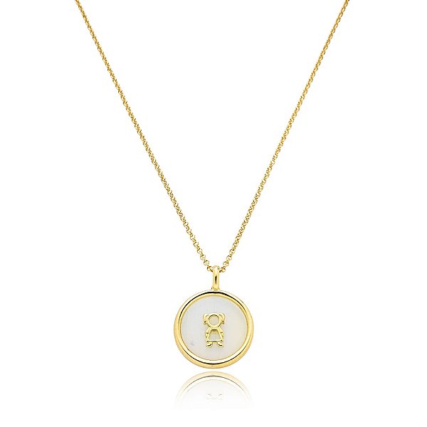 Colar menina pedra natural opalina ouro semijoia