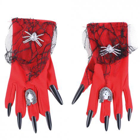 Fantasia Luva com Unhas Postiças Vermelhas - Dia das Bruxas