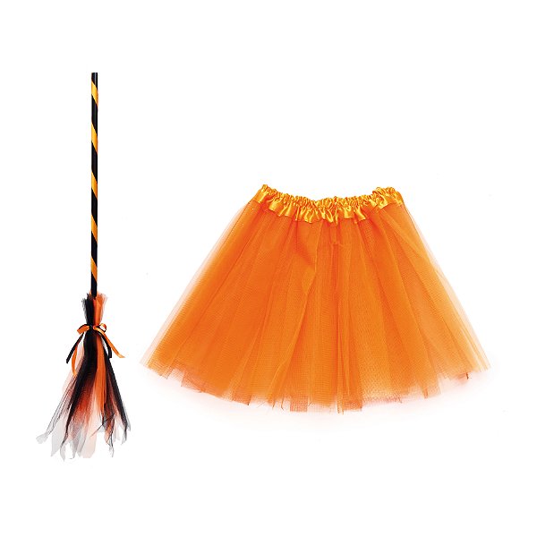Fantasia Kit com Saia Tule e Vassoura para Dia das Bruxas