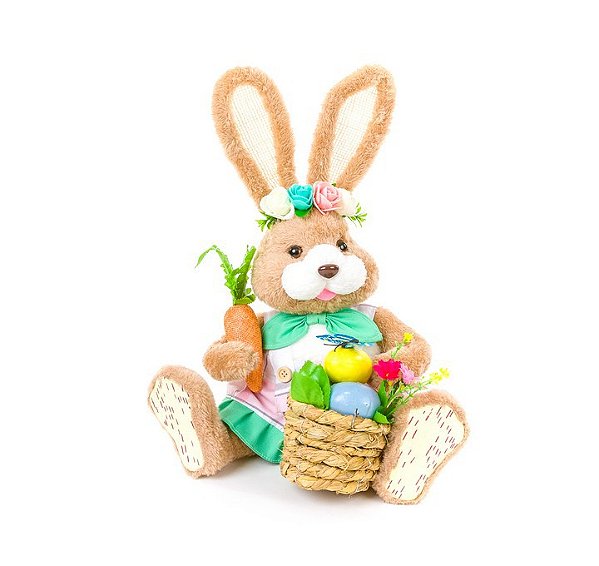 Coelha de Páscoa Sentada com Cesta de Ovos