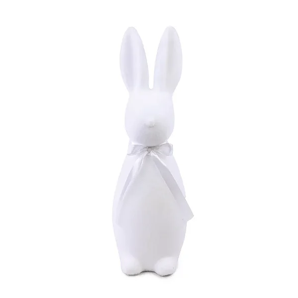 Coelho da Páscoa Decorativo Flocado com Laço de Cetim