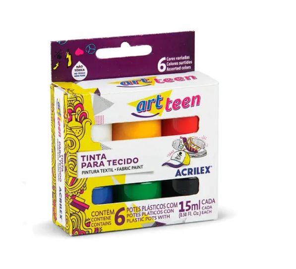 Tinta Para Tecido Art Teen 6 Cores Acrilex