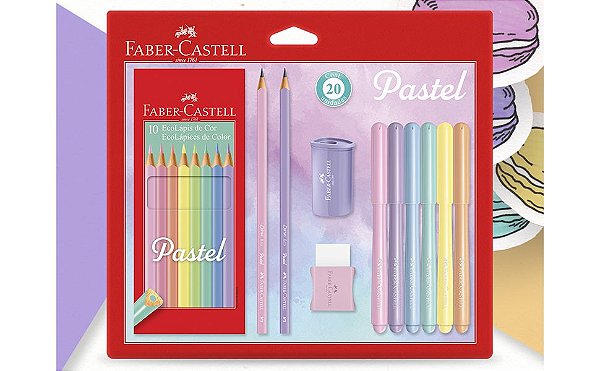 Kit Tons Pastel, Faber-Castell, Lápis de Cor + Canetinhas + Borracha + Apontador + Lapis Grafite