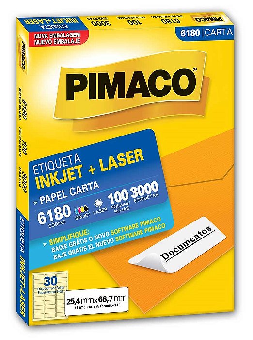 Etiqueta Ink-jet/laser Carta 25,4x66,7 6180 Pimaco