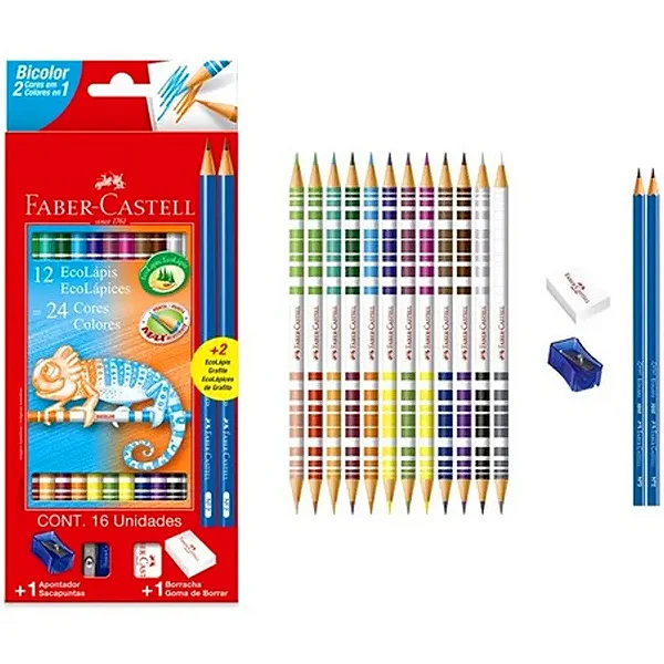 Lápis de Cor Redondo 24 Cores (12 Lápis Bicolor) Faber-Castell