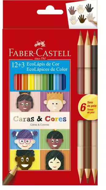 Lápis de Cor Caras e Cores 12 Cores + 6 Tons de Pele Faber-Castell