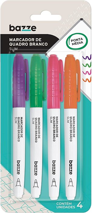 Marcador P/Quadro Branco Bazze Slimcolor c/4 R.614250