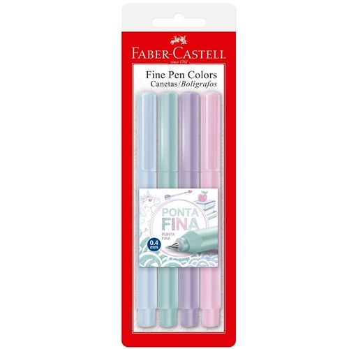 Canetas Fine Pen Colors Pastel Com 4 Cores Faber-Castell