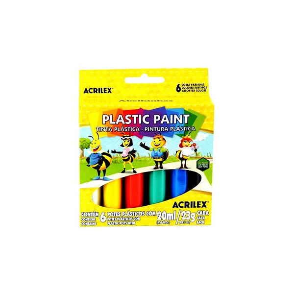 Tinta Plástica Plastic Paint C/6 cores 20ml Acrilex