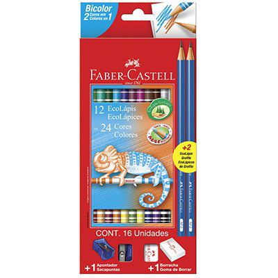 Lapis de Cor Bicolor Estojo com 12 Lapis/  24 Cores R.120612 Faber-Castell