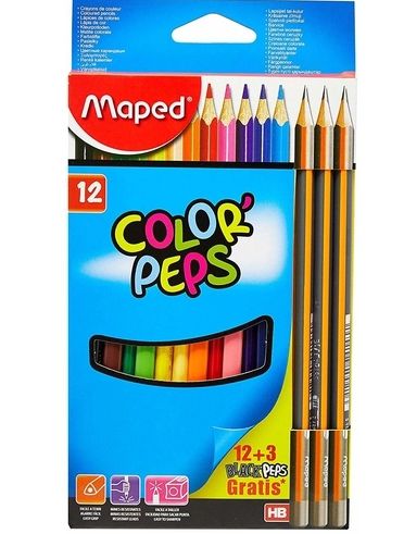 Lqpis de Cor Color Peps 12 Cores + 3 Lapis Black Maped