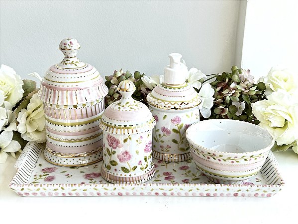 Kit Higiene Potes Imperial • Rosas 5 peças