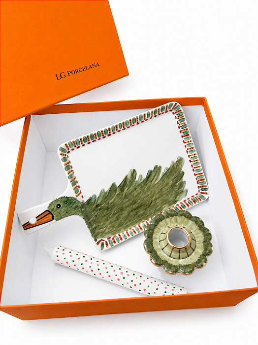 Kit Presente Tábua Frios e Castiçal Flor