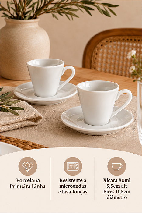 Xícara café com Pires 80ml • 2 unidades
