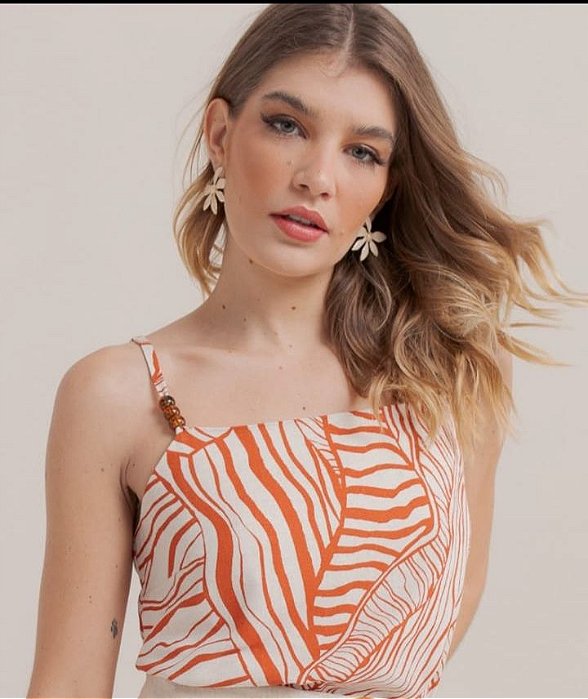 Blusa Linho estampada alcinhas-Blusa Alice