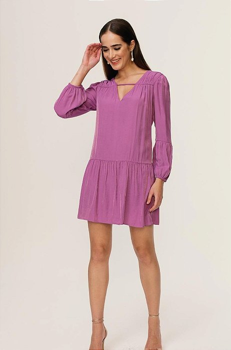 Vestido manga longa com decote em V - Vestido Rafaela