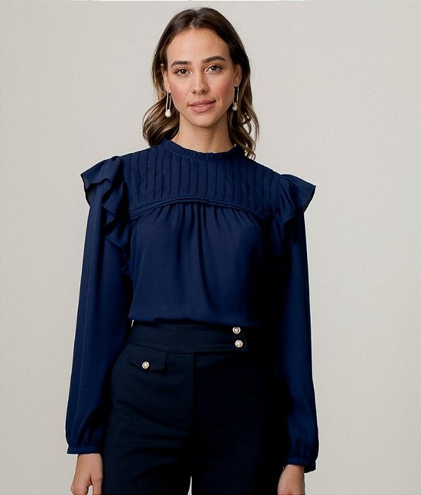 Camisa Blusa manga longa com babados - Camisa Eva