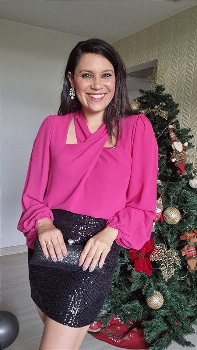 Blusa Manga Longa com recortes - Blusa Cláudia Fúcsia