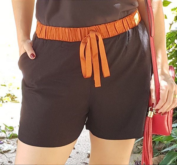 Short em Linho cós colorido - Short Noir