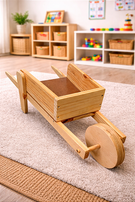 Carrinho de Mão Infantil em Madeira Pinus (Brinquedo Educativo de Movimento)