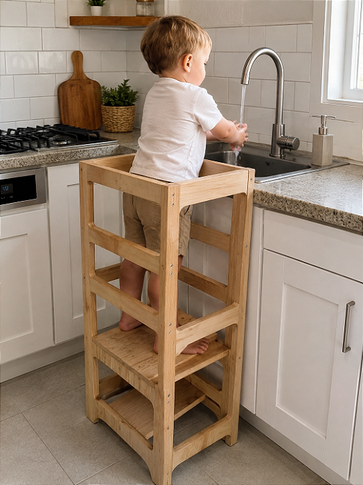 Torre de Aprendizagem Montessori em Madeira (Autonomia e Desenvolvimento Infantil)