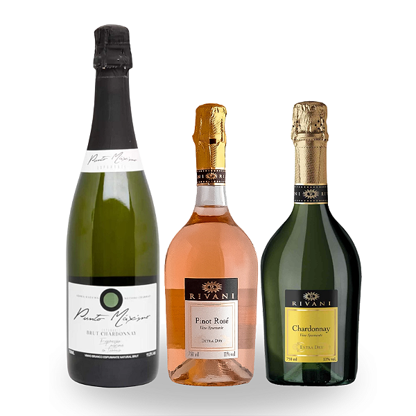 KIT ESPUMANTES PARA CELEBRAR - Rivani Extra Dry Chardonnay, Rivani Rosé Extra Dry Pinot Noir, Punto Máximo Brut