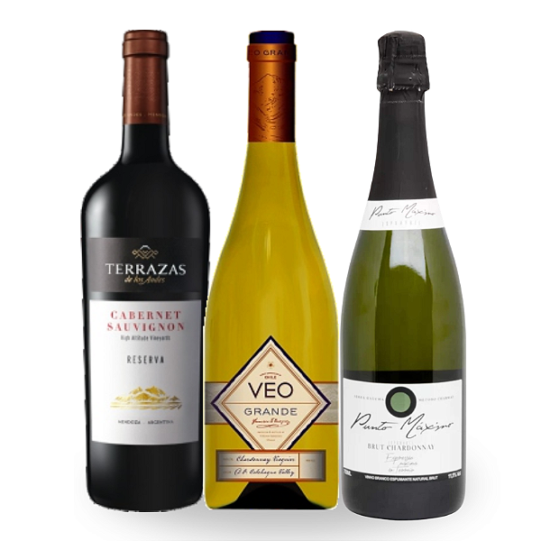 KIT PARA PRESENTE - Cousino Macul Antiguas Reservas Cabernet Sauvignon, VEO Grande Chardonnay/Viognier, Espumante Punto Máximo