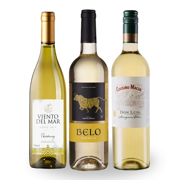 KIT BRANCOS LEVES E REFRESCANTES - Viento del Mar Chardonnay, Cousino Macul Don Luis Sauvignon Blanc, Belo Verdejo