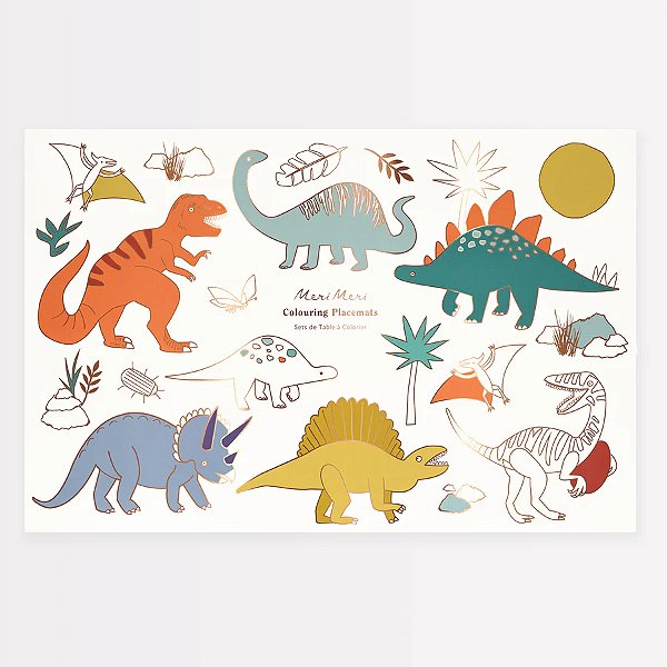 Jogo americano para colorir de dinossauros com 8un